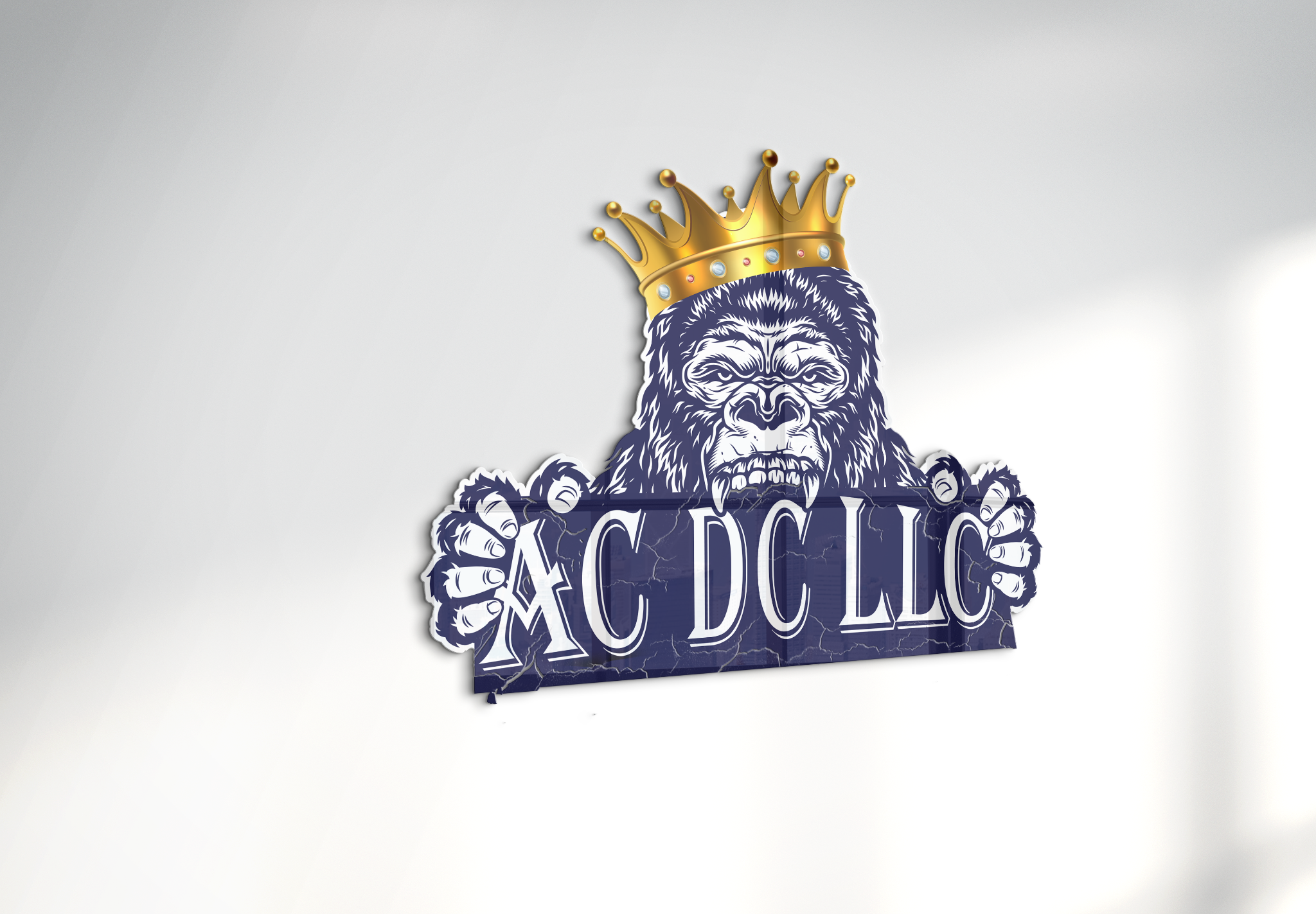 AC DC LLC logo displayed as a dimensional wall sign