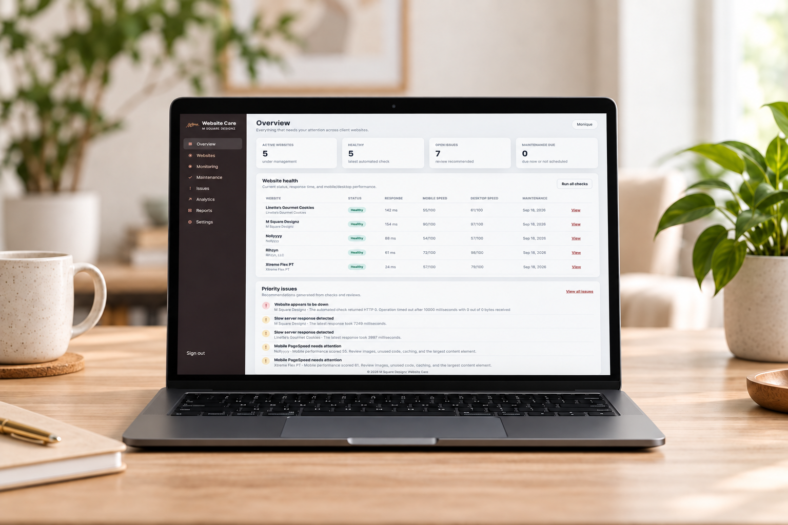 Website Operations Management Platform displayed on a laptop