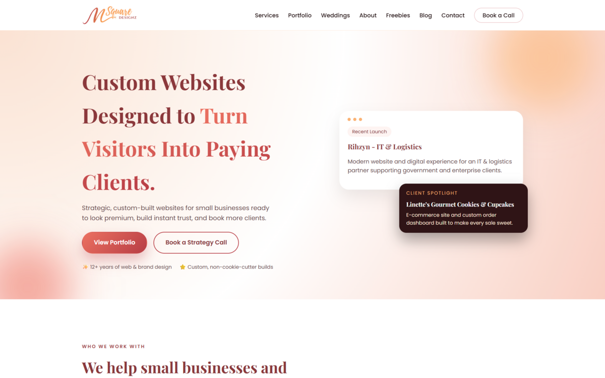 M Square Designz website homepage