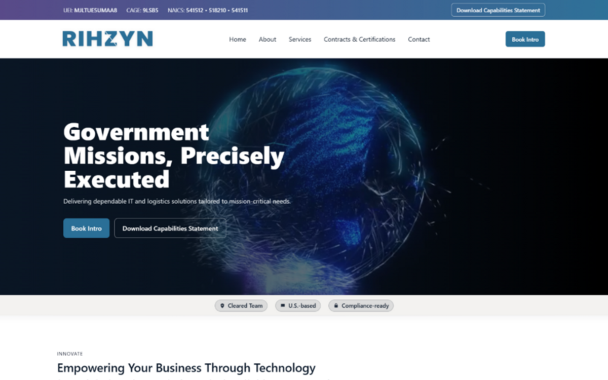 Rihzyn corporate website homepage