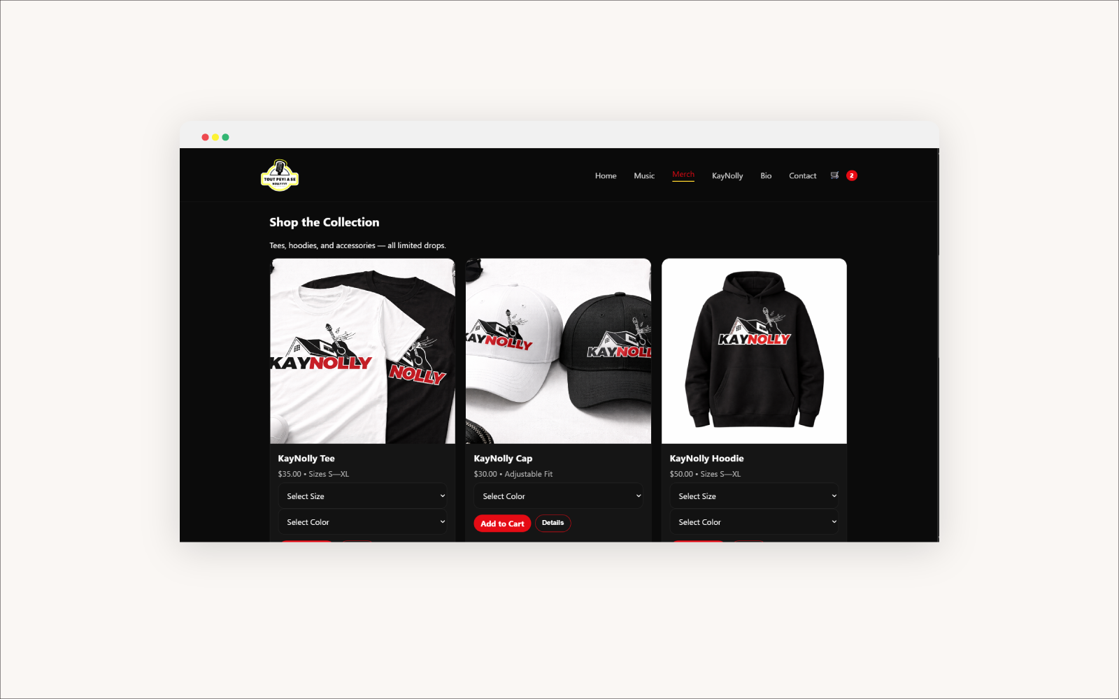 Merch store for Tout Peyi a Se Nolly website