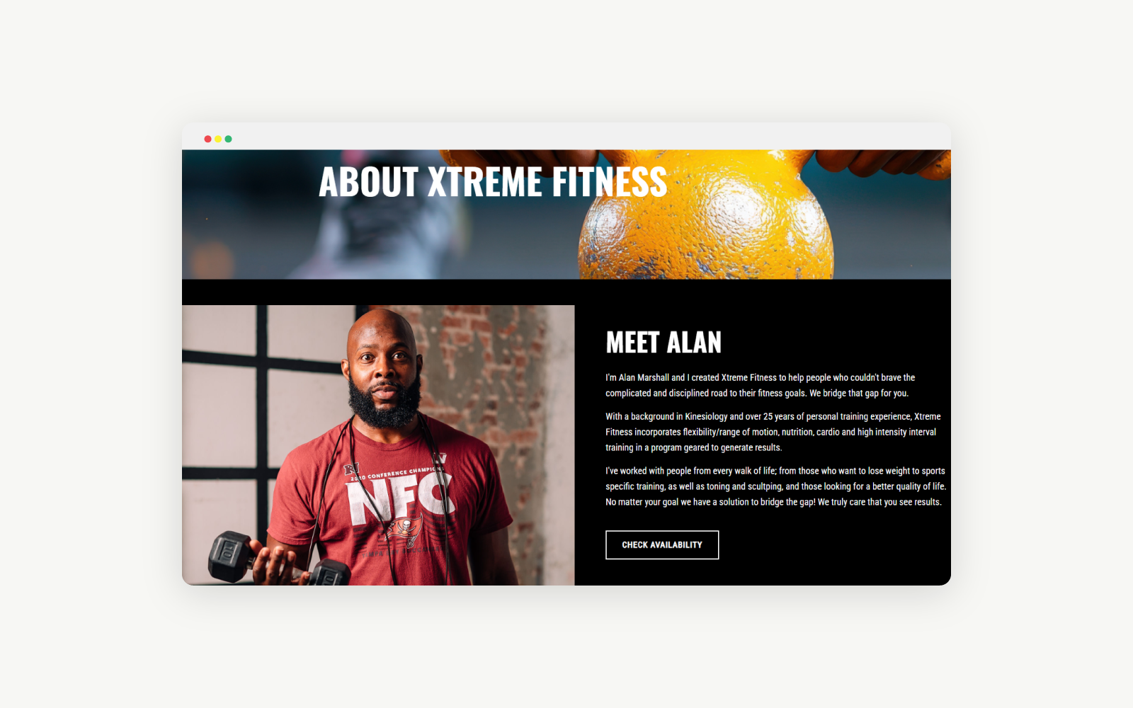 About Xtreme Fitness page featuring trainer Alan Marshall