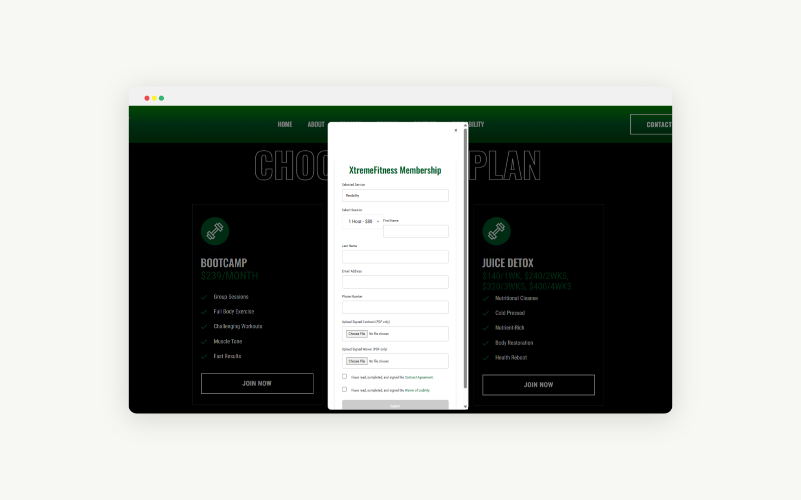 Xtreme Fitness membership and waiver intake form